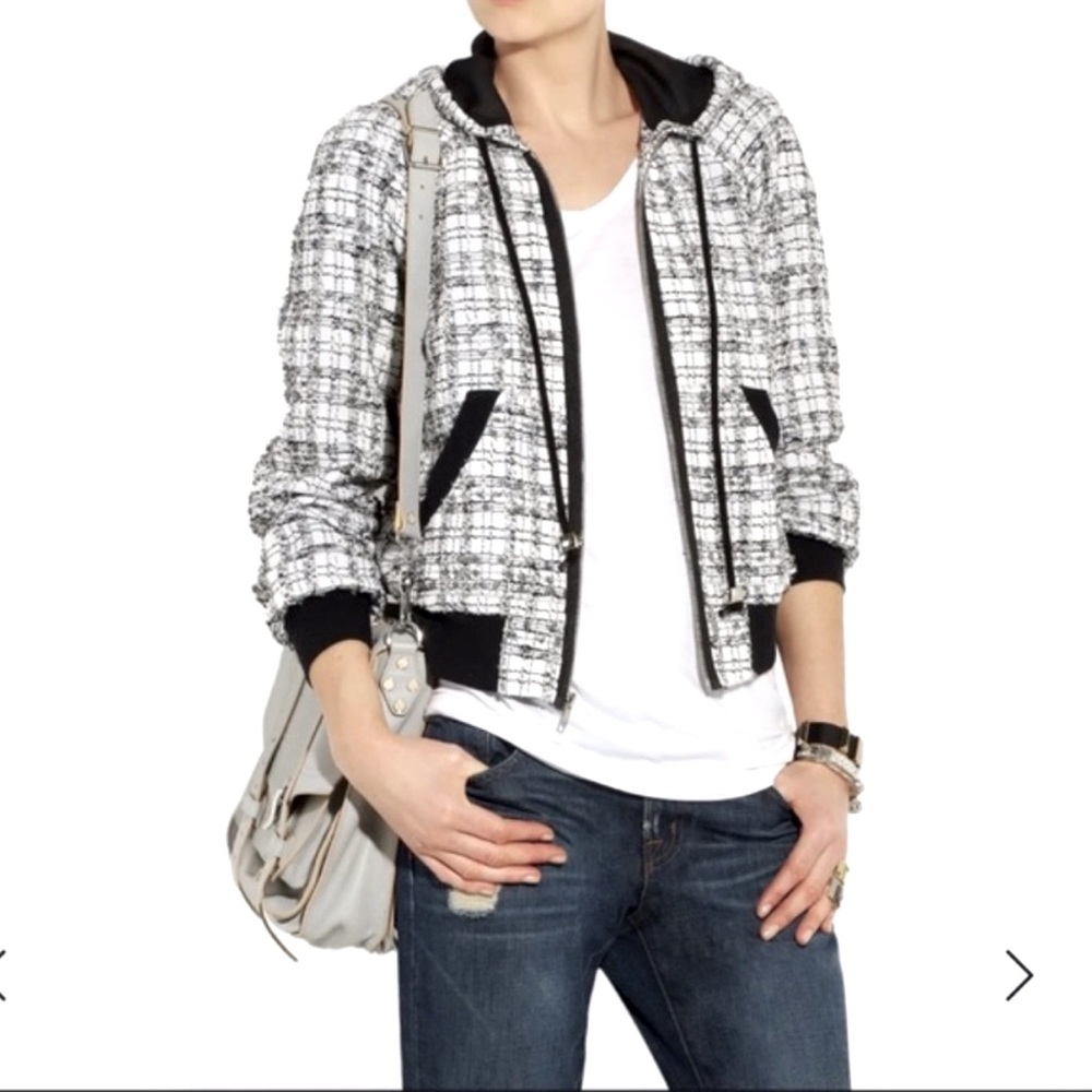 Upscale daywear Milly Black and White Tweed Travel Hoodie